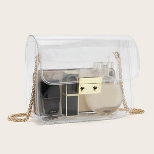 Womens PVC Small Clear Crossbody Handbag Chain Stadium Approved Clear Bag